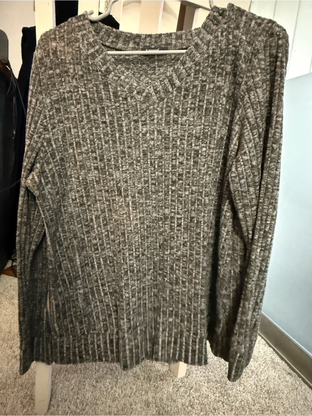 Sampeel L Cozy Women's Gray Ribbed Knit Sweater